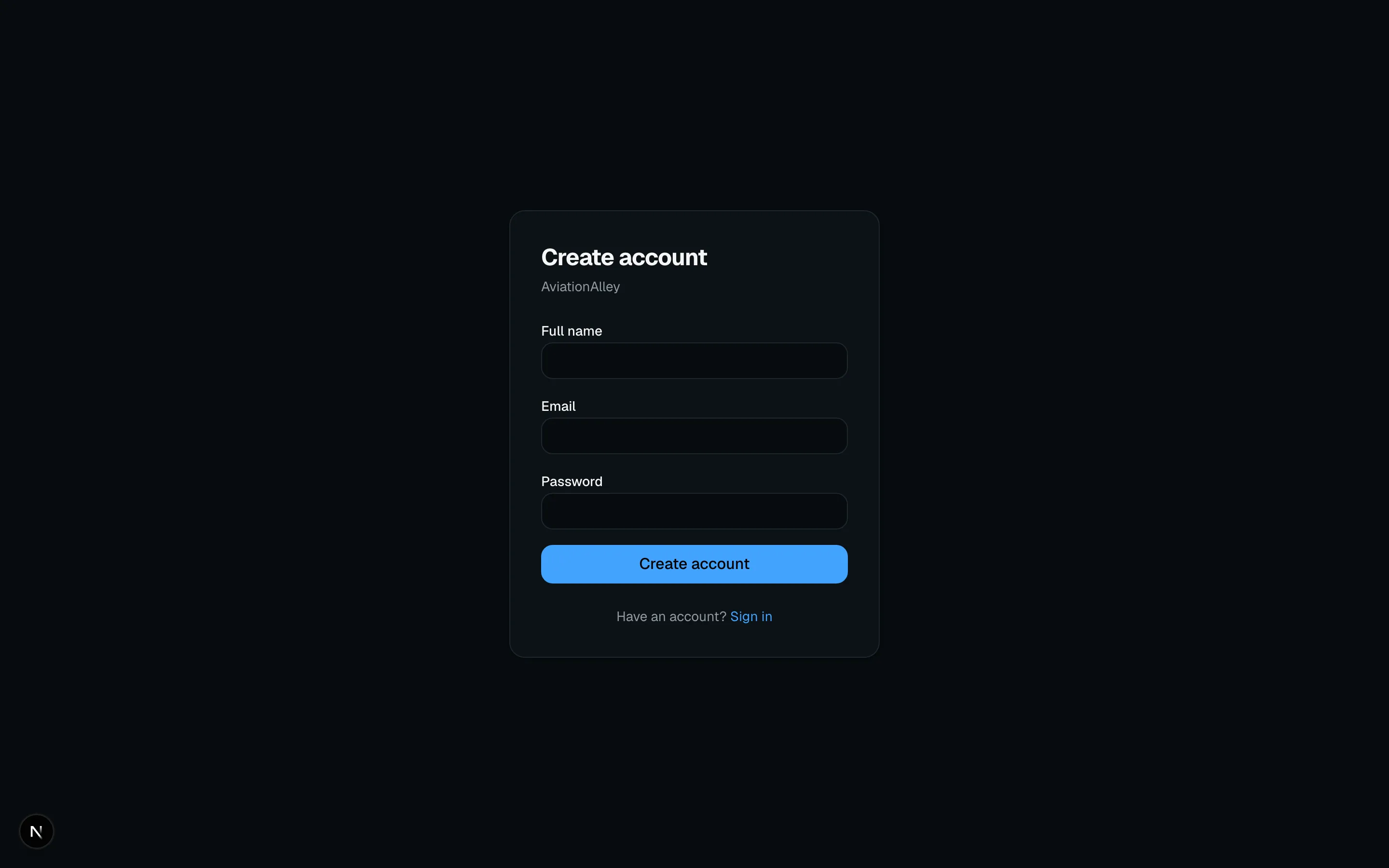 AviationAlley signup page
