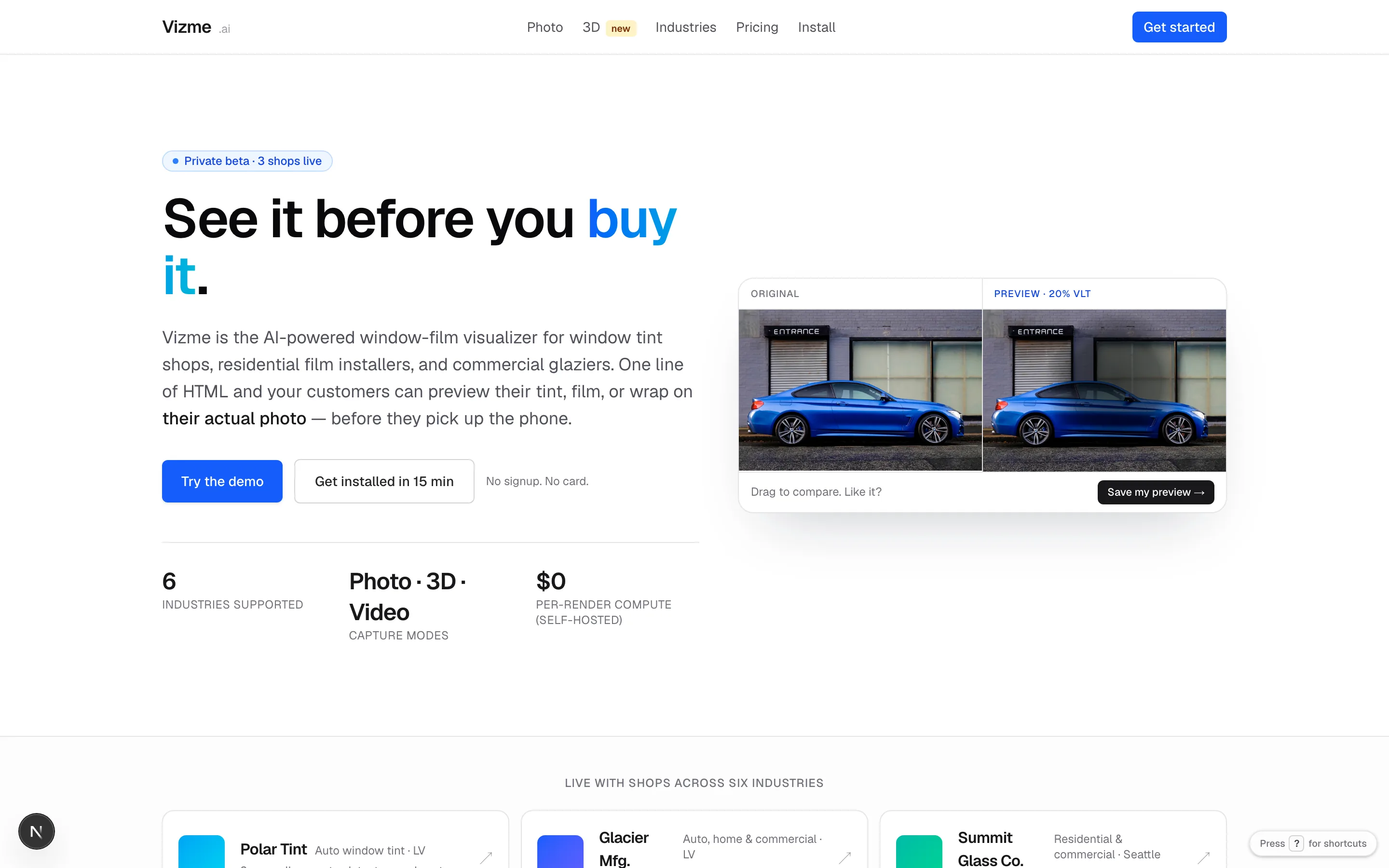 Vizme marketing landing page