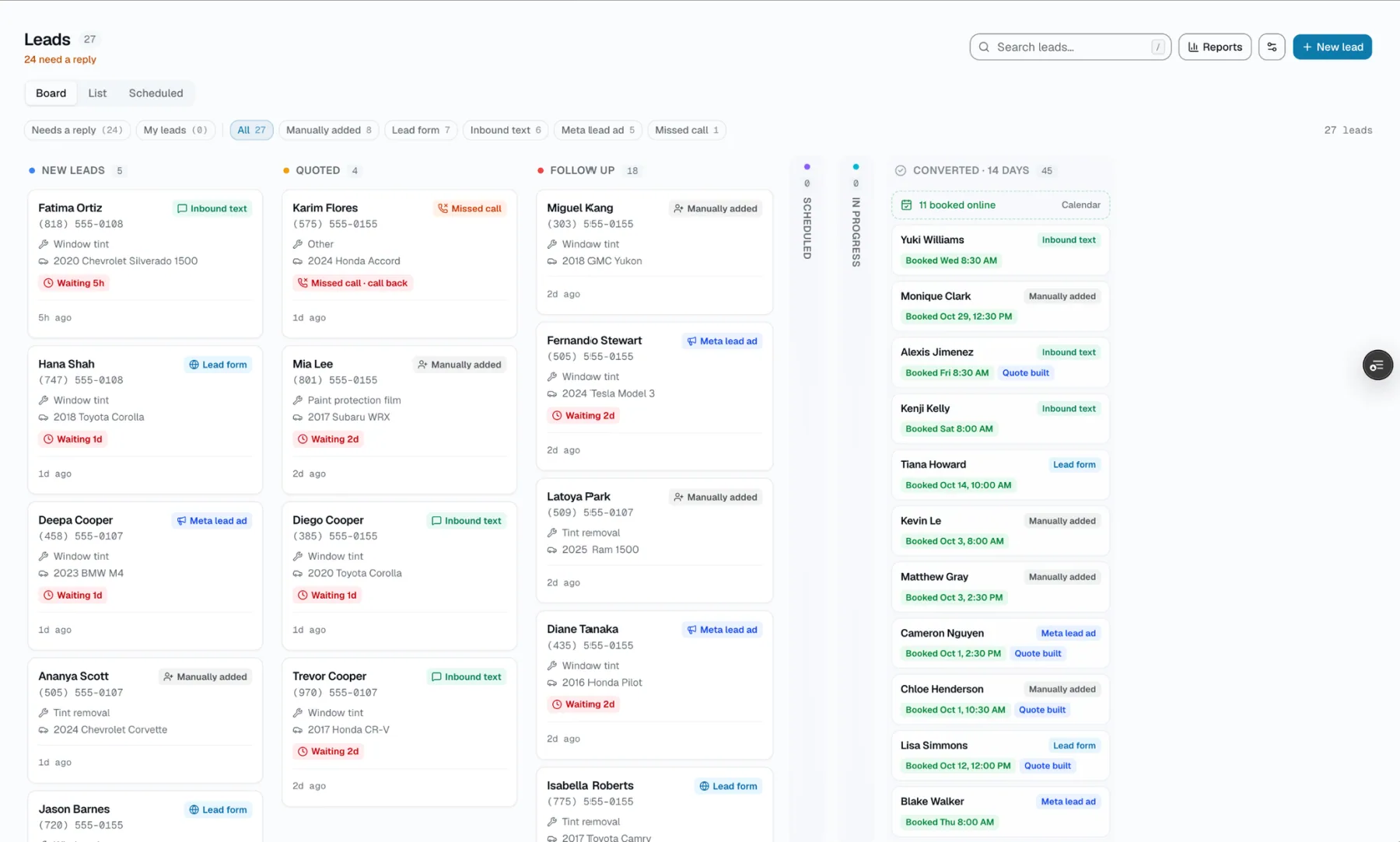 SalesThumb leads pipeline Kanban board